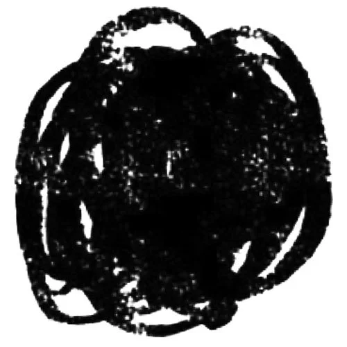 Geometric drawing of an outline square with sections divided by vertical, horizontal, and circle lines.