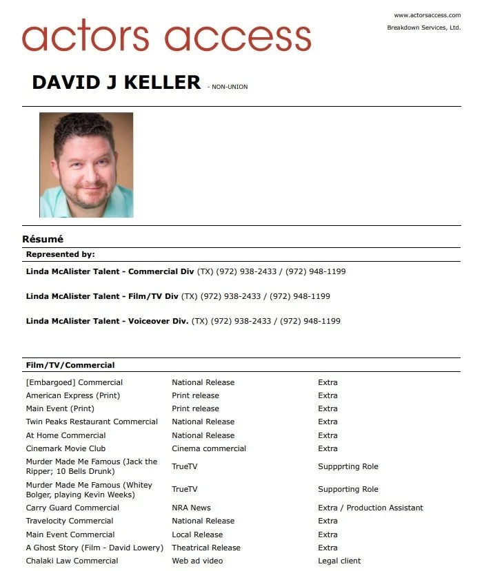 Resume — David Keller, Actor