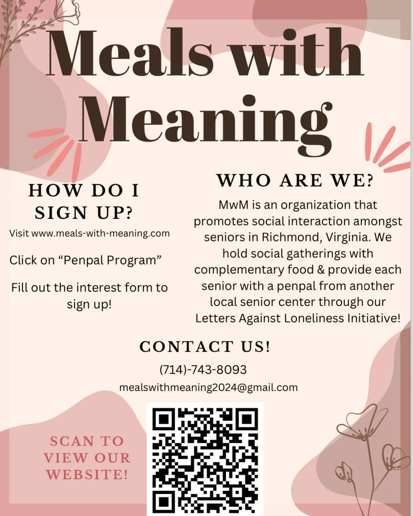 Welcome to the official instagram of Meals with Meaning! Here is some information about our organization. Click on the link in our bio to see our website and become a part of the MwM family! ♡