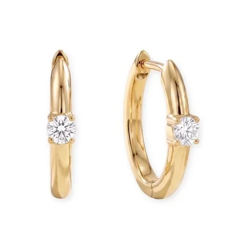 Solitaire Diamond Gold Hoop Earrings
