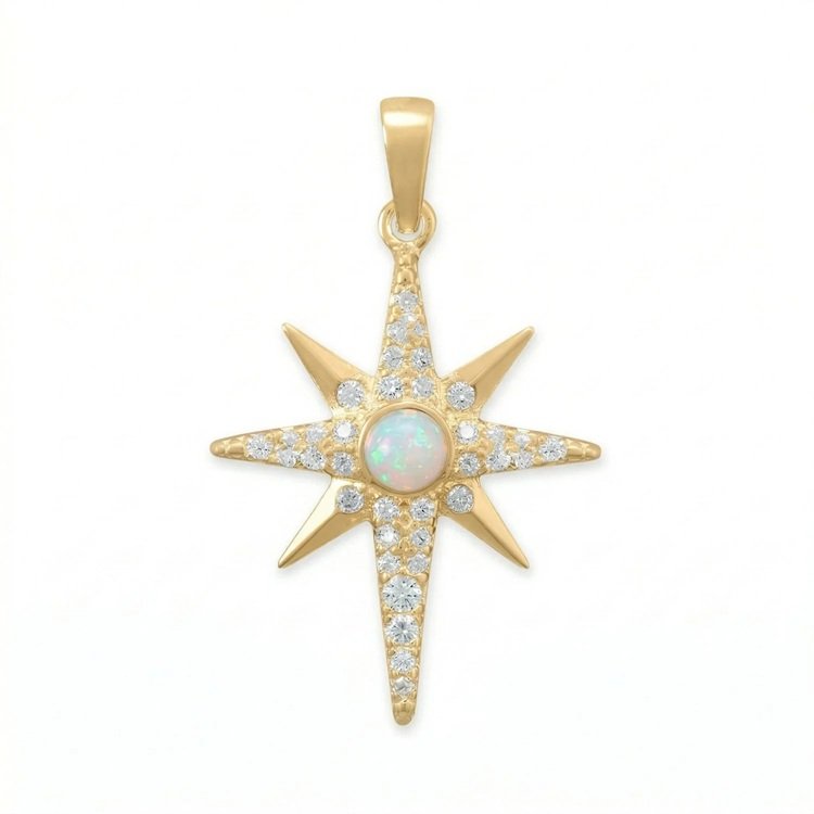 Opal and CZ Gold Northern Star Pendant