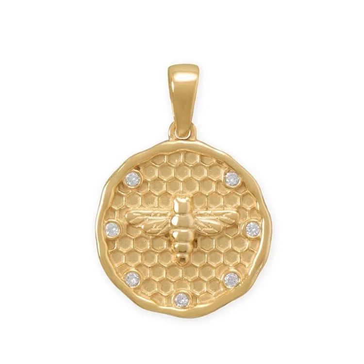 CZ Honeycomb Bee Pendant