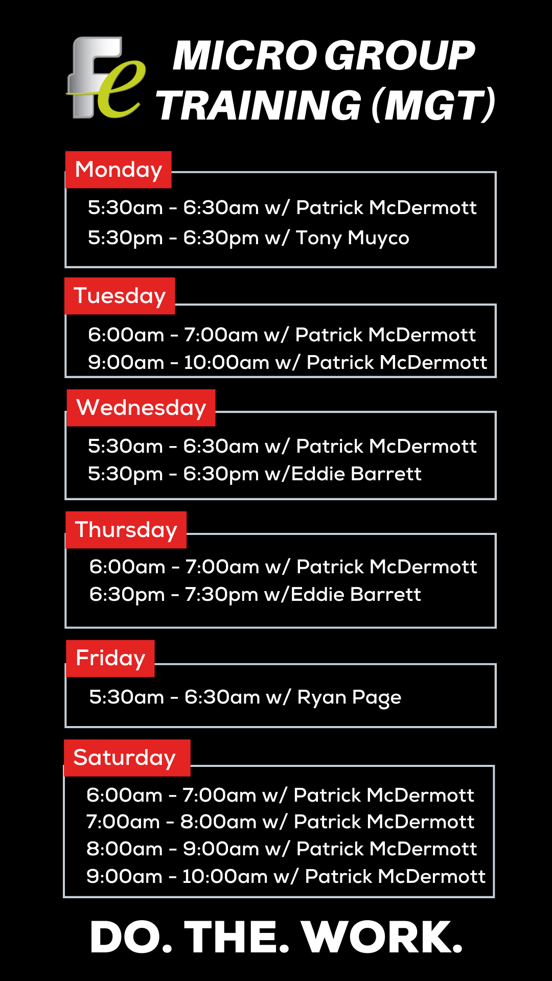 Micro Group Training Schedule — Functional Elements