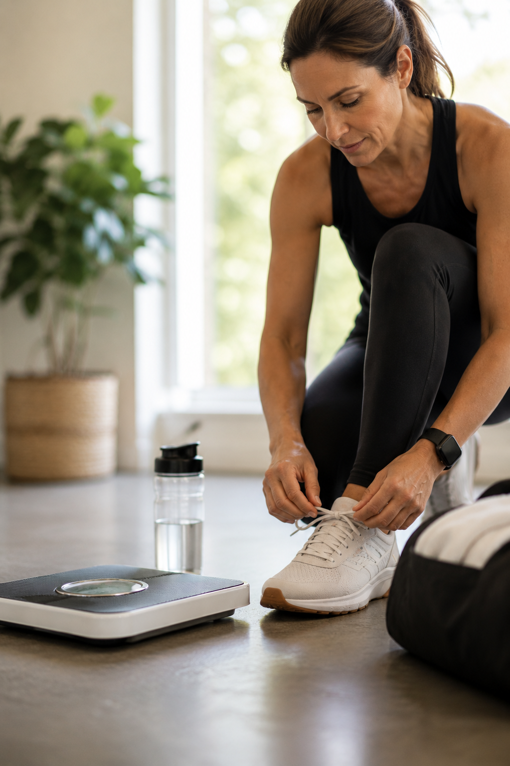 Woman choosing consistent healthy habits over focusing solely on the scale