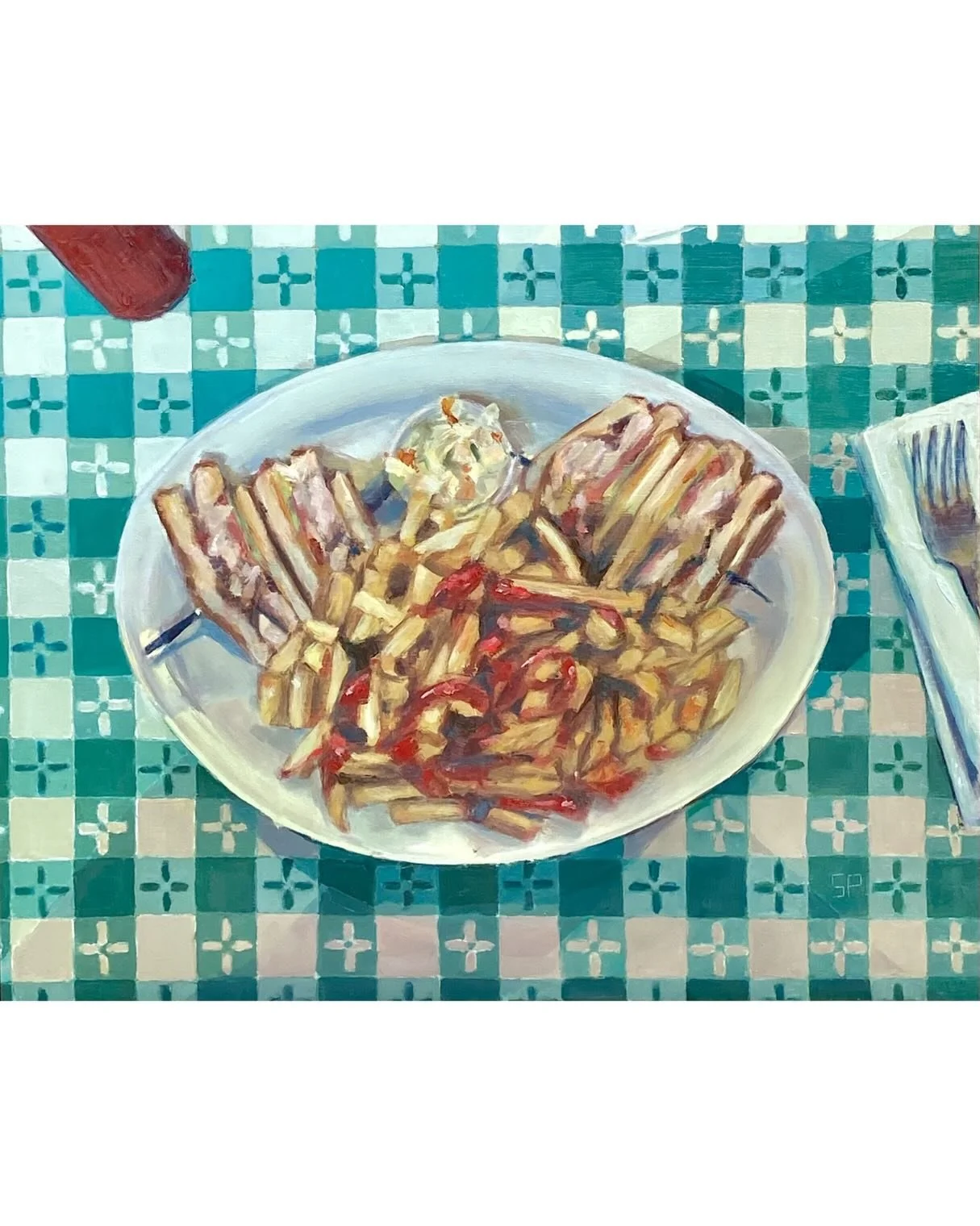 Behold my first completed painting since becoming a mom. I started this sandwich when I was 38 weeks pregnant and genuinely thought I could finish it before my baby arrived! How delusional! Aubrey is now almost 6 months old and I&rsquo;ve had to read