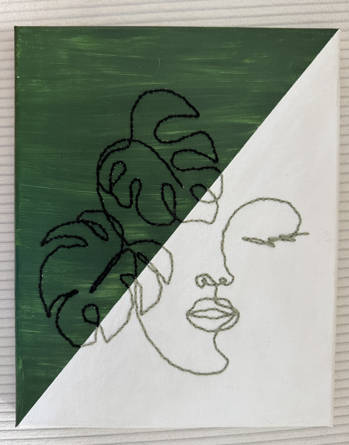 Embroidered Lady with Leaves Canvas