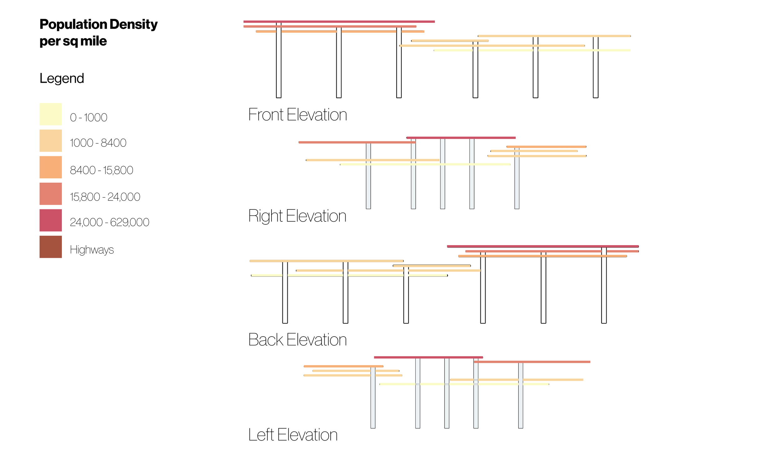 The roof structure responds to the population densities of inner-city Houston within the 610 loop.