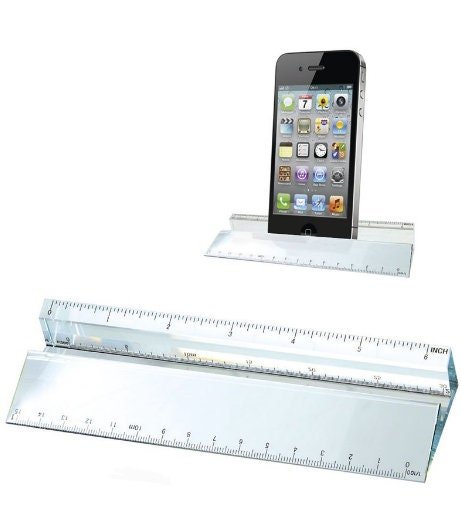 Glass Ruler Paperweight & Phone Holder