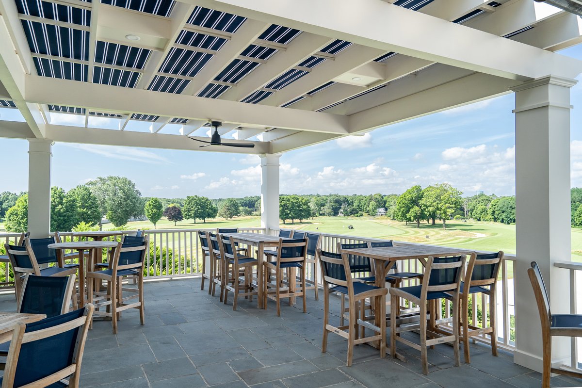 A custom outdoor structure golf club for dining, club views, and social gatherings in Massachusetts