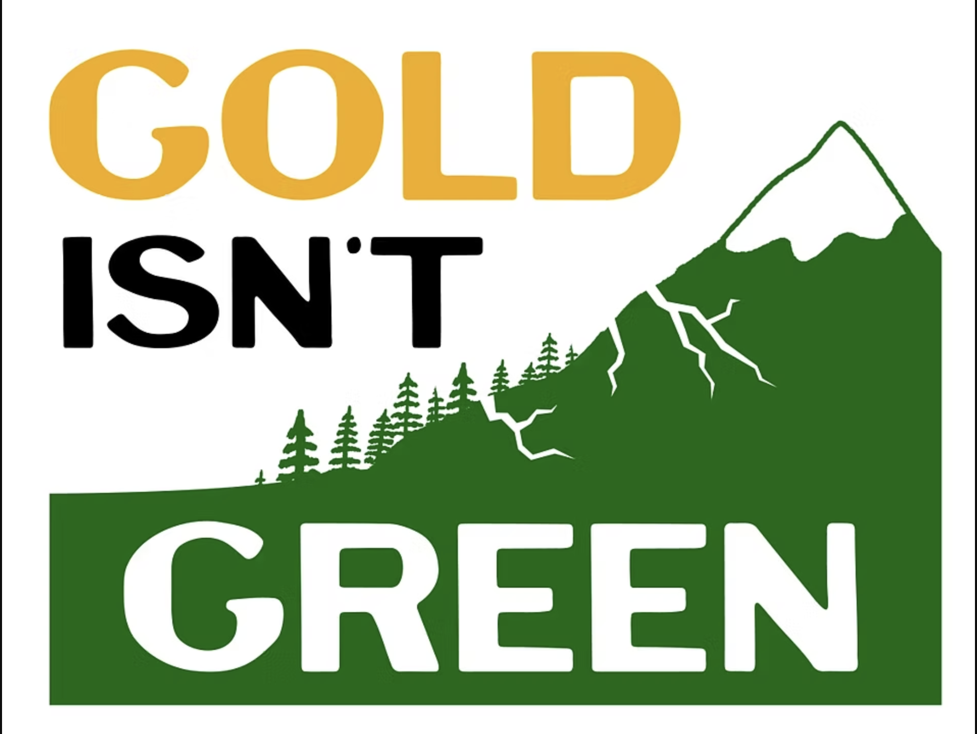 A logo with the phrase "COLD ISN'T GREEN" and an illustration of a mountain with trees and cracks in the terrain.