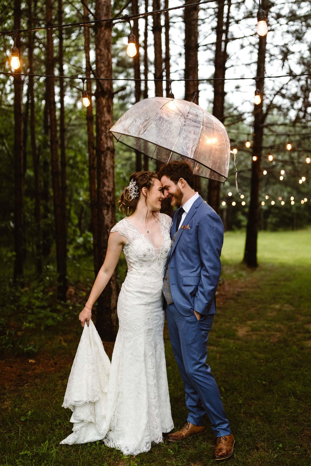 Romantic rainy wedding photos at Burlap &amp; Bells. 