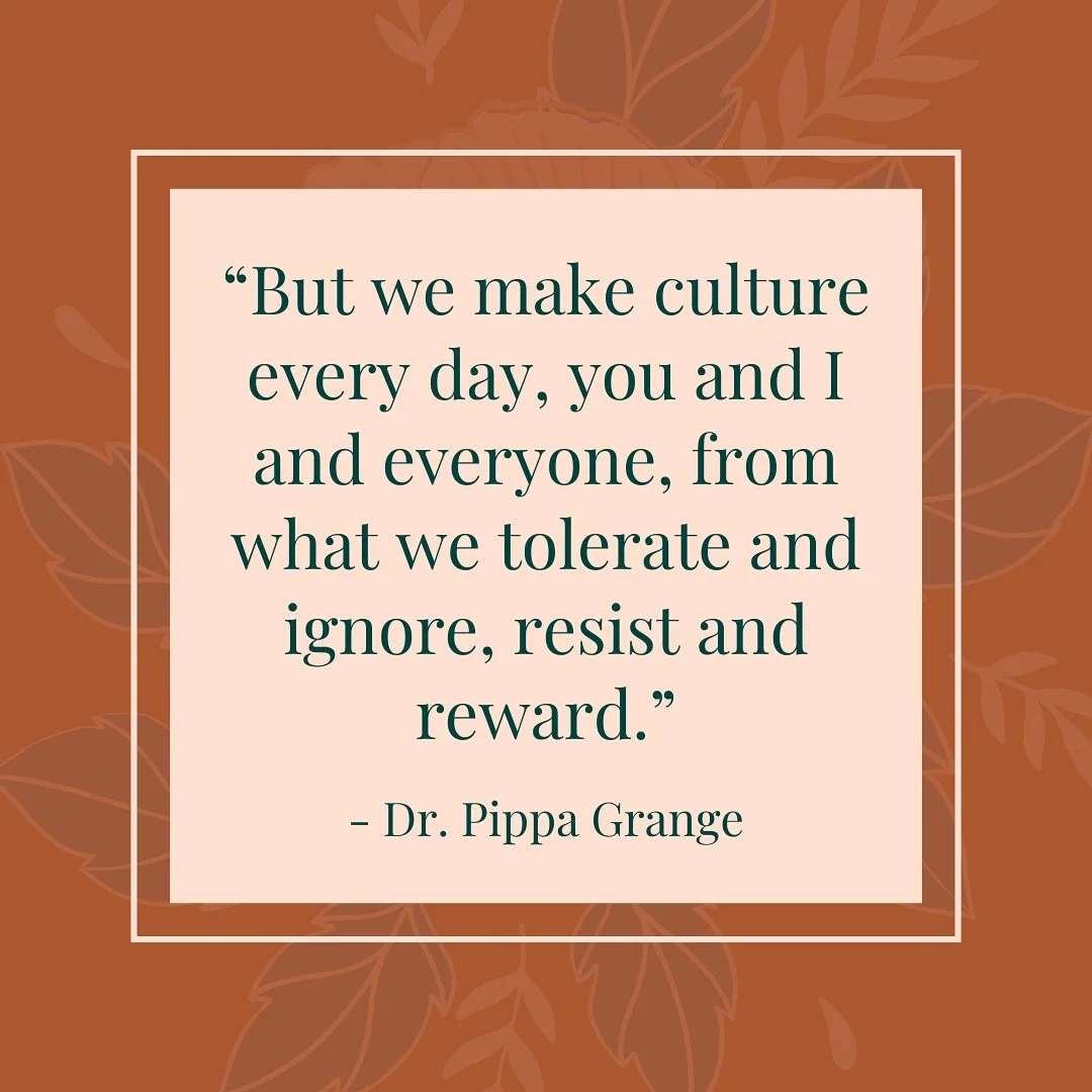 WE are responsible for the culture we build around us. 
 
What do you tolerate/ignore? What do you resist/reward? How does this correlate with the culture around you? 
 
Is it time to reevaluate? If so, let’s start with your core values. Send u