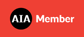 A logo with a black circle containing white text 'AIA' and red background with 'Member' written beside it.