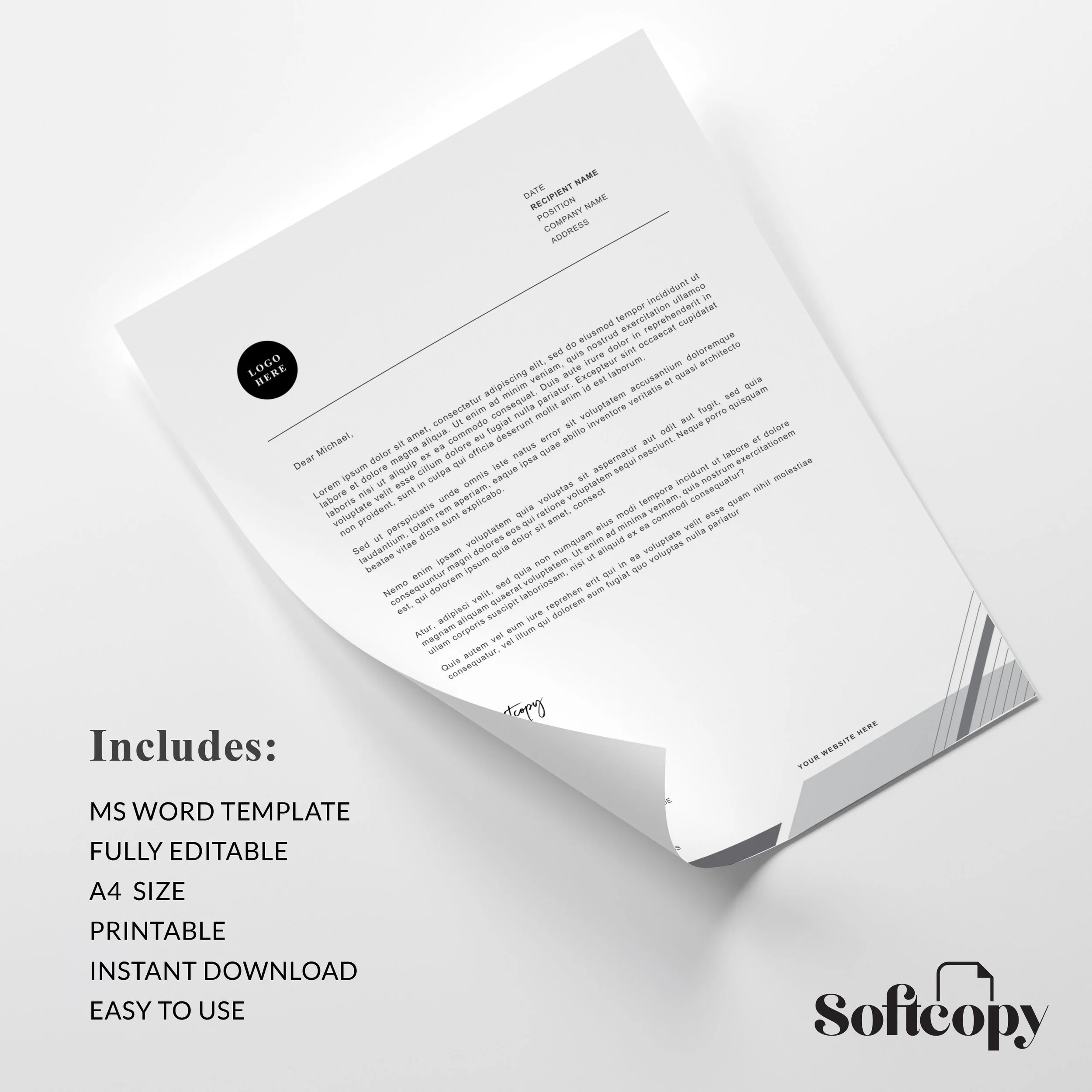 Letterhead Template for Microsoft Word with Modern Edgy Design (A4 size