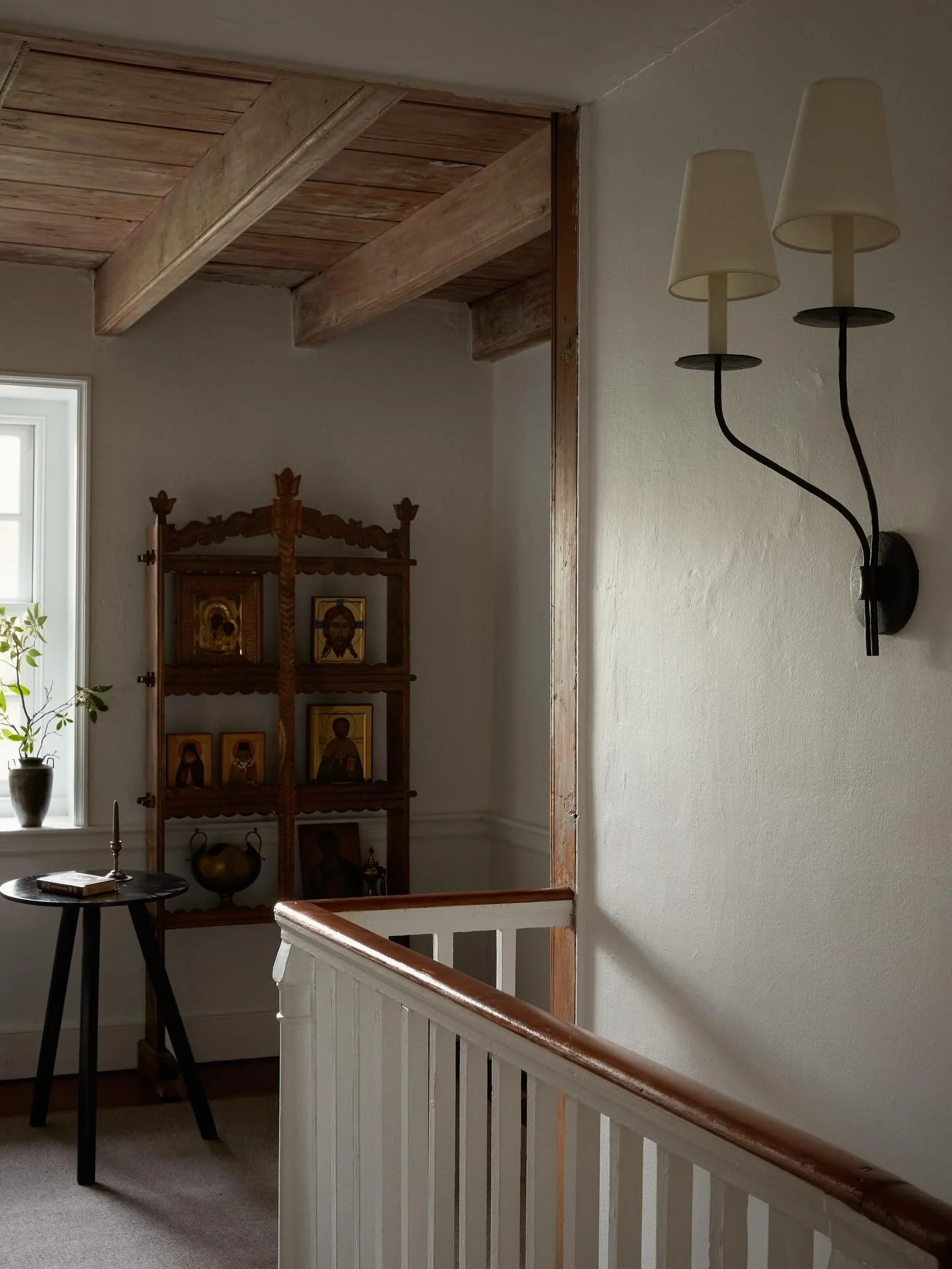 &ldquo;There are indeed some fascinating stories to be found amongst the pieces Madeline found for the house. One of the most eye-catching is an antique shelf on the landing that houses the client&rsquo;s collection of icons. &ldquo;One of the first 