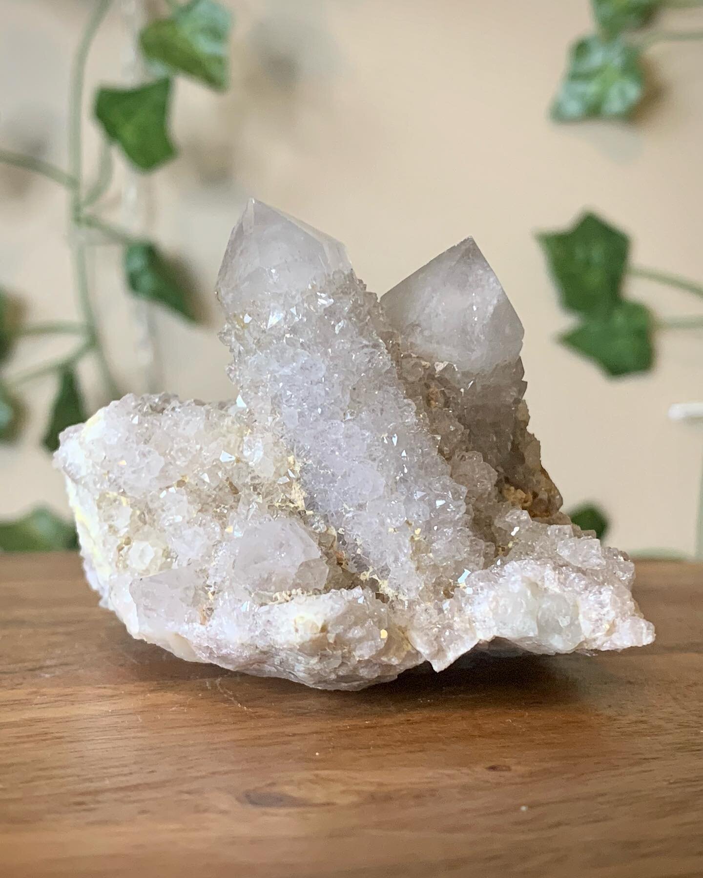 &bull;&bull;✨SPIRIT QUARTZ!✨&bull;&bull;

This beautiful sugary Lavender Spirit Quartz cluster is full of shine and lots of sparkle! The energy that comes from this piece is insane!! 

Spirit Quartz helps to ground the physical body and bring many di