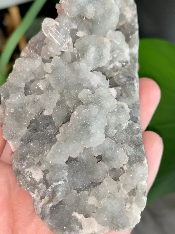 This piece is very sparkly! Sugar, sugar, sugar! The tiny Apophyllite formations are clear and also terminated!

Blue Chalcedony, Druzy quartz &amp; Apophyllite are all known for their calming and healing properties. Blue Chalcedony promotes tranquil