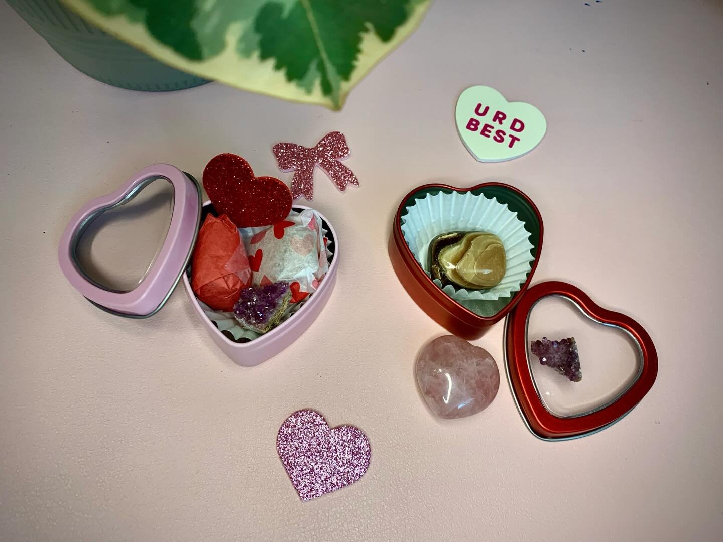💌Valentine&rsquo;s Day is around the corner, and I haven&rsquo;t forgotten! 💌 

Snag your loved one a premade Valentine&rsquo;s box! Each box includes your own wrapped crystals- Chocolate Calcite X Aragonite, Turkey Amethyst, a special decal &amp; 