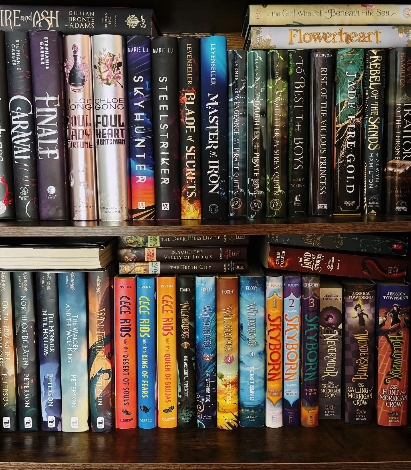 Happy #shelfiesunday 💕📚 

I recently moved, which meant I had the opportunity to redo my bookshelf! So I moved some things around and am very pleased with how it turned out 😻🥰 here are two of my shelves, one YA fantasy, one MG fantasy 🥰📚 

See 