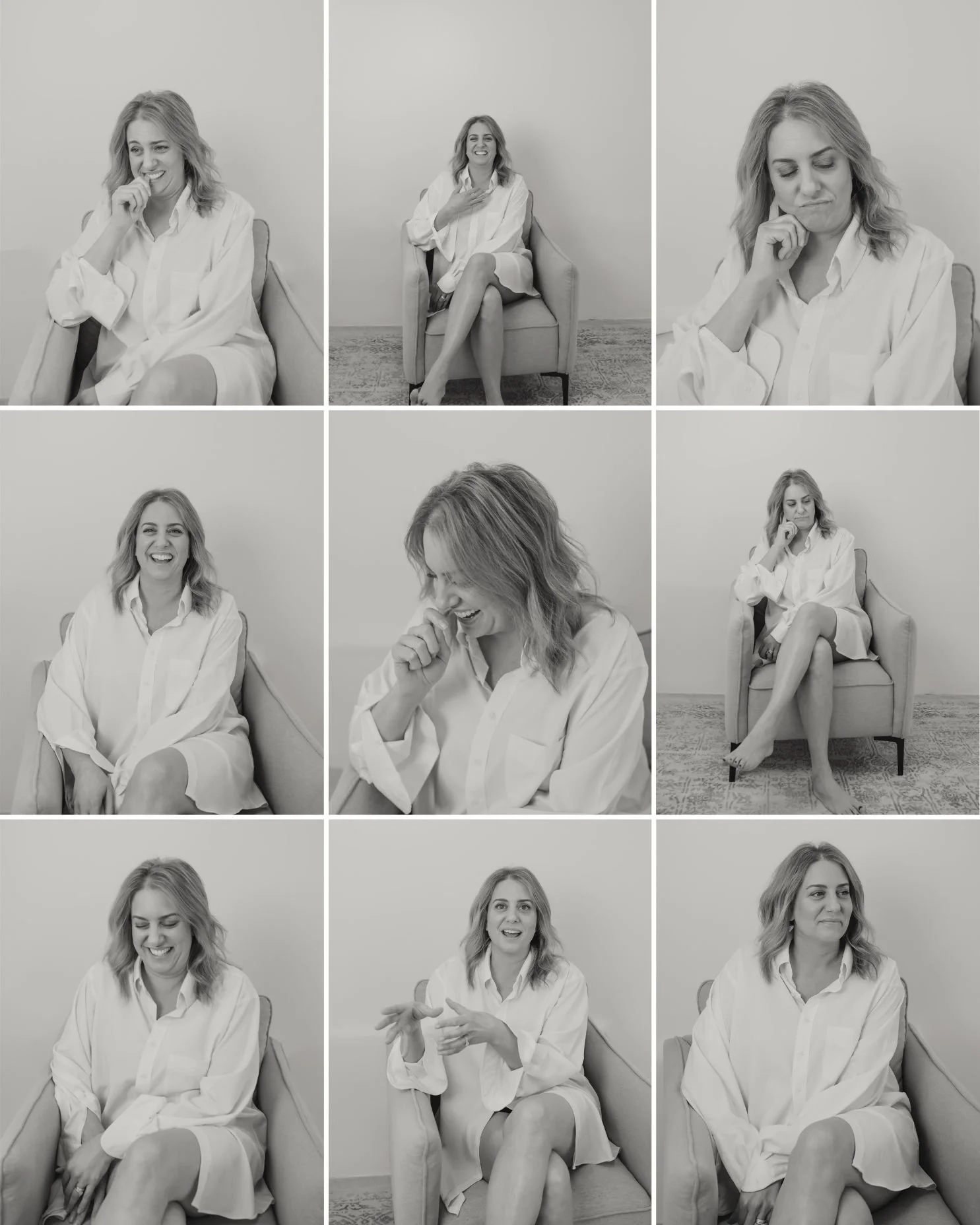 Nine Grid (9 up) black and white portraits of woman