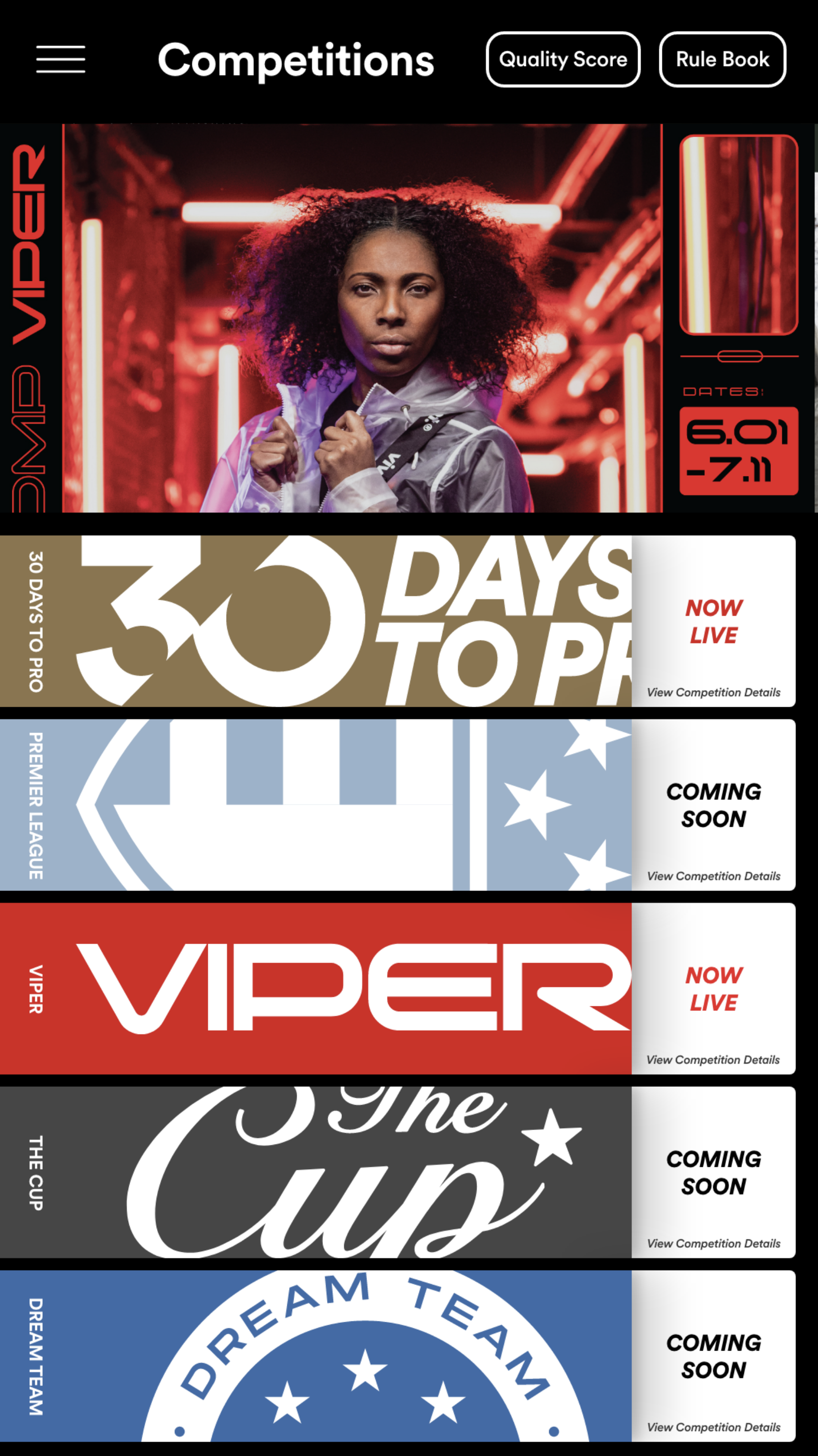 A woman with curly hair standing in front of red neon lights, wearing a gray jacket, holding the collar with a serious expression.