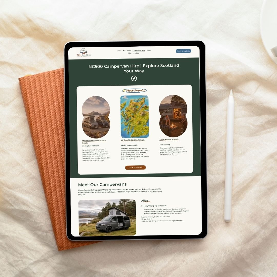 Mockup of iPad for a Custom Squarespace Booking Website for a Campervan Business
