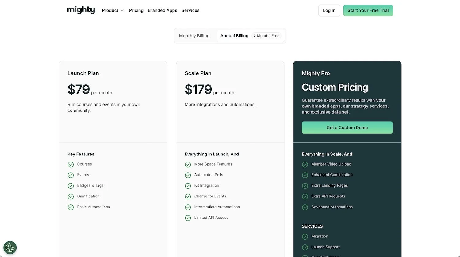 Mighty Networks pricing in comparison with Squarespace Member Sites