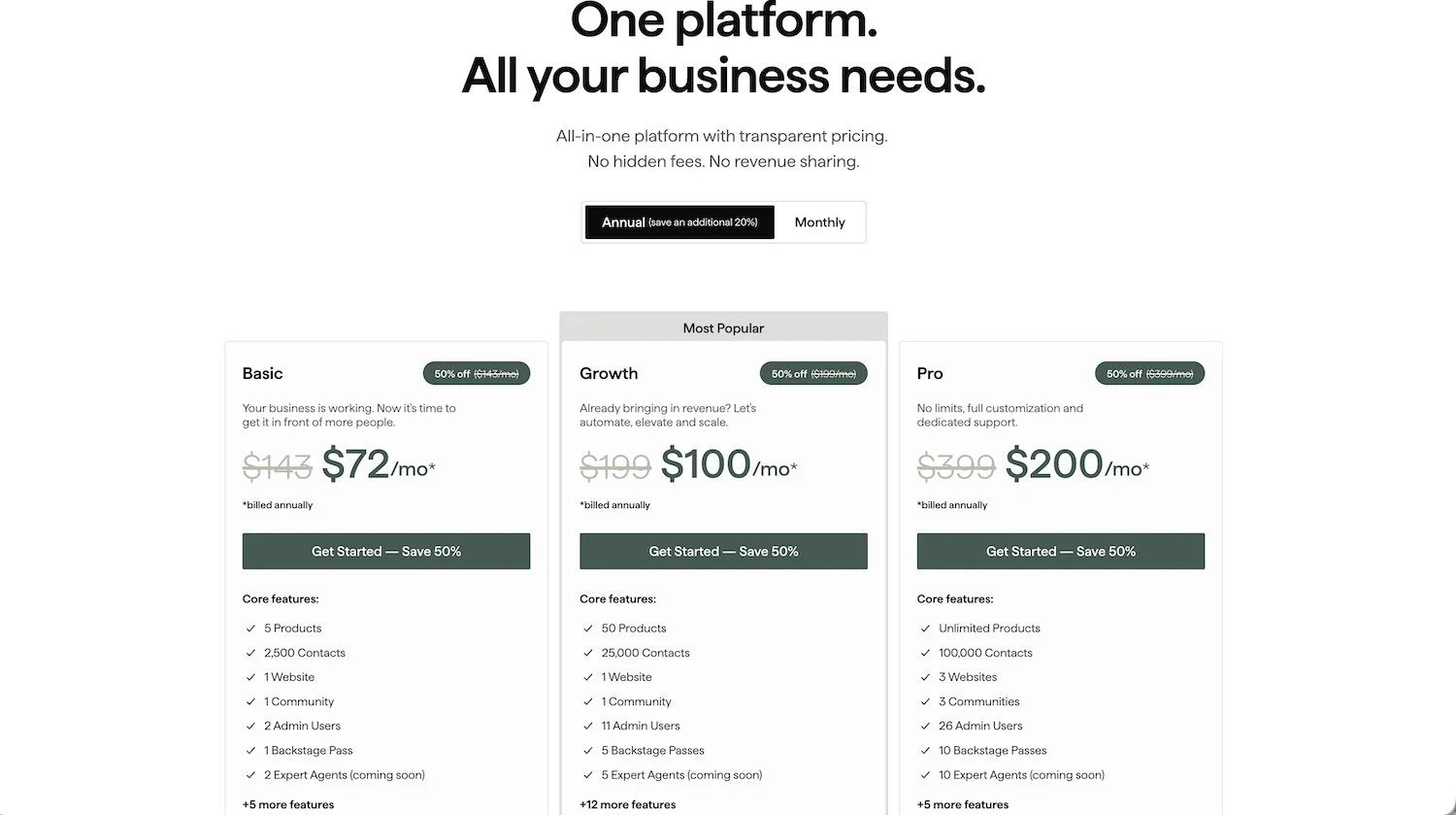 Kajabi pricing as compared to various other platforms including Member Areas