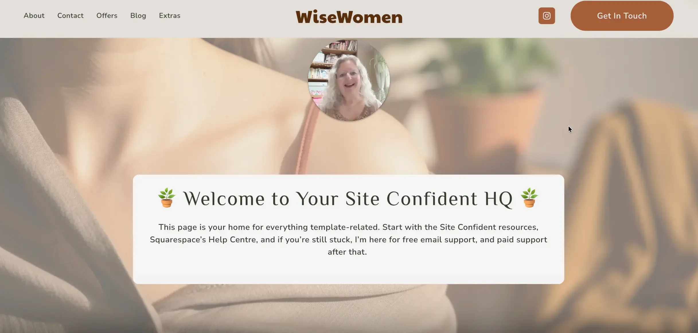 Screenshot peek at the Site Confident HQ for the WiseWomen template - an affordable website for coaches.