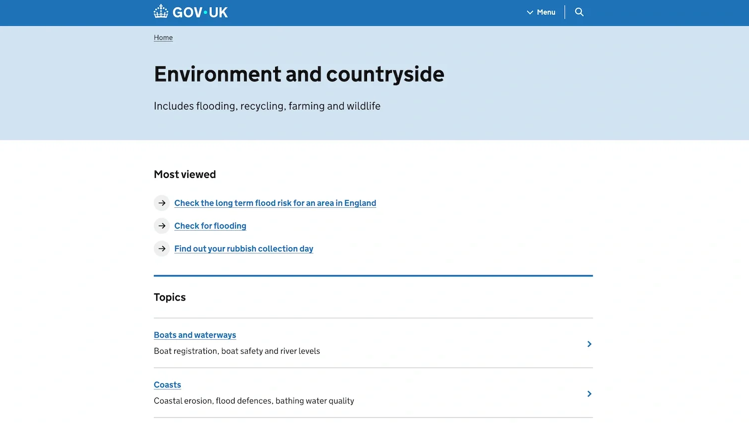 Example of GovUK website with good web colour contrast