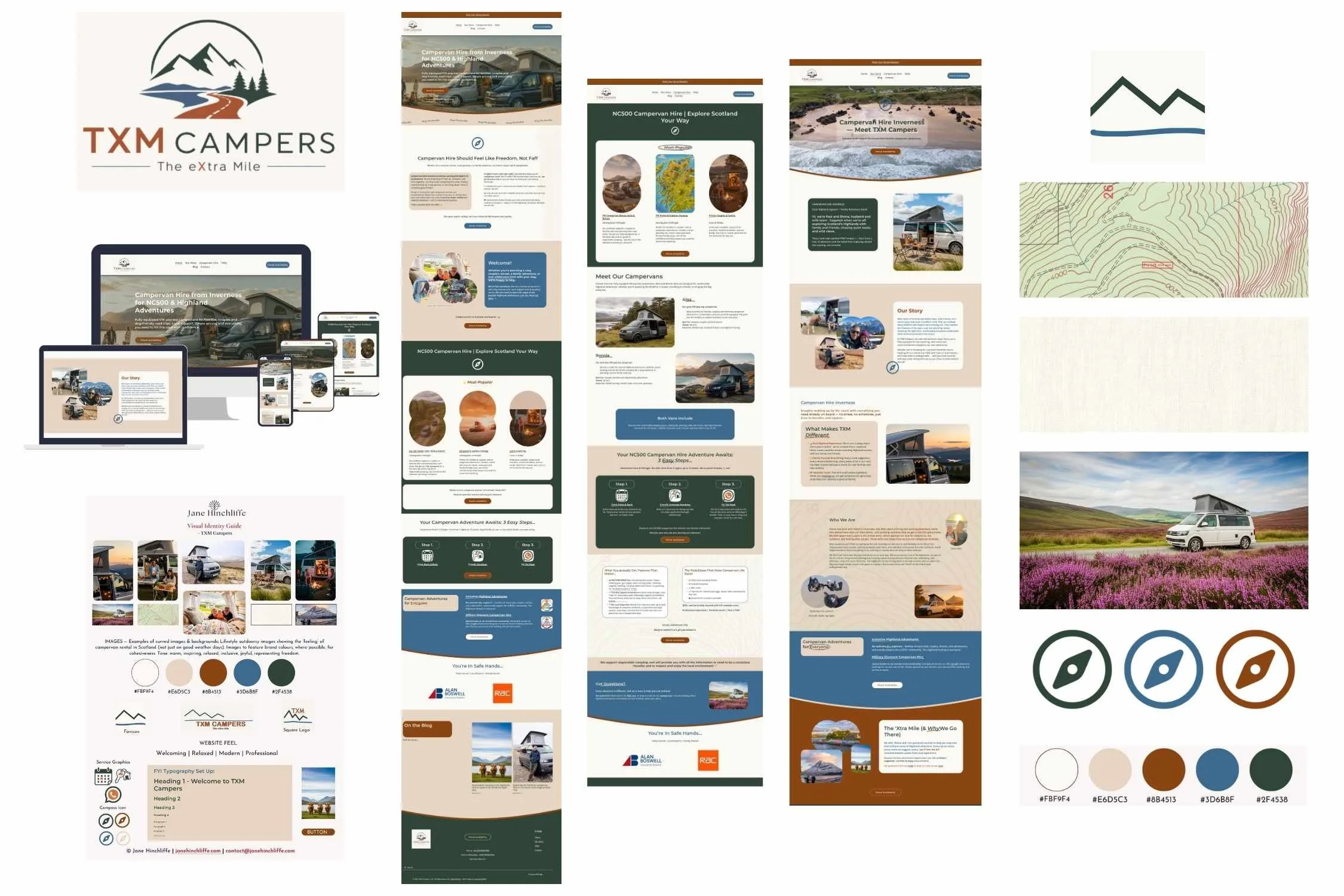 Brand board for a Custom Squarespace Website for a Campervan Business by Jane Hinchliffe