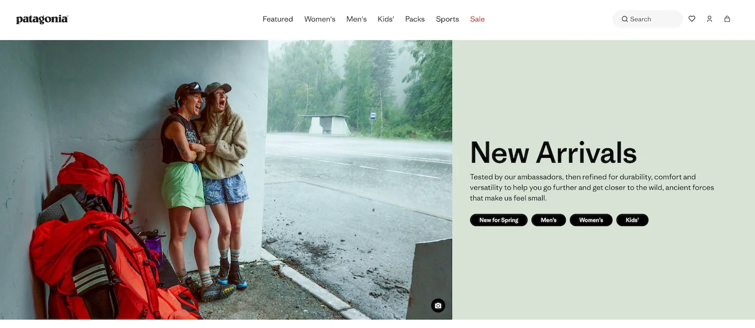 Example of Patagonia website demonstrating good web colour contrast