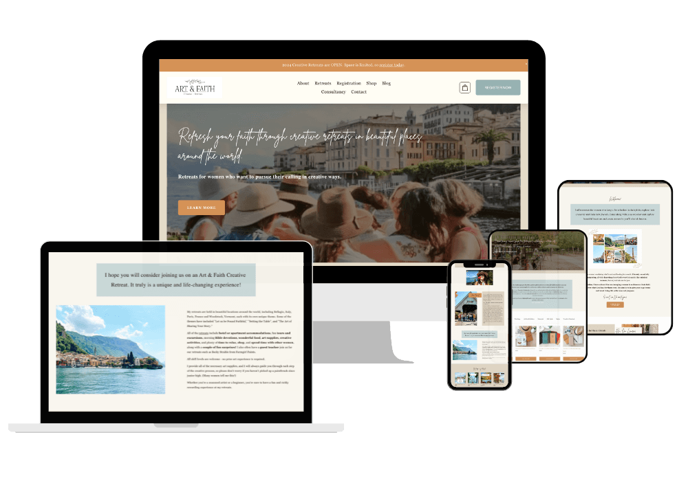 Website example showing different screen sizes for possible Squarespace Website Support Session