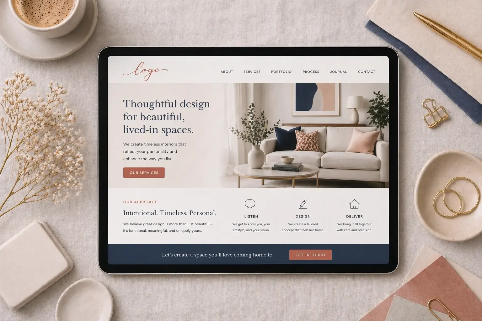 Representing a bespoke and custom interior design website project for a client.