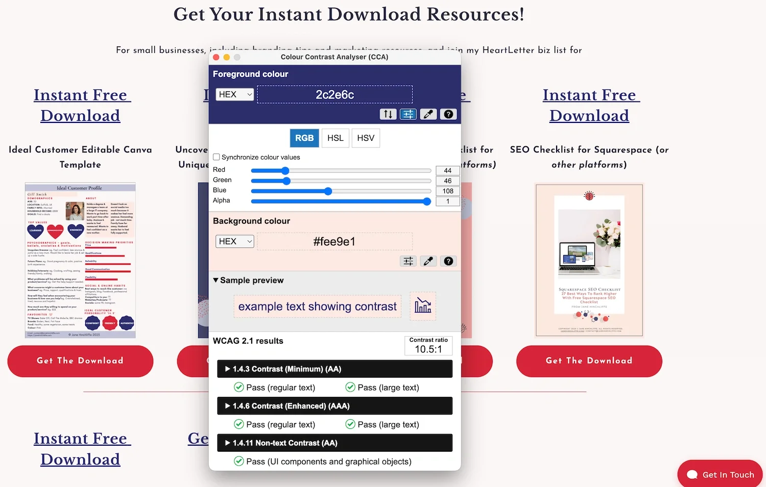 Example of using the web Colour Contrast Analyser via desktop or mobile