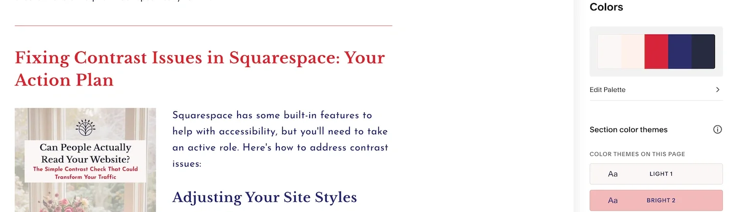 Screenshot showing Squarespace styles panel