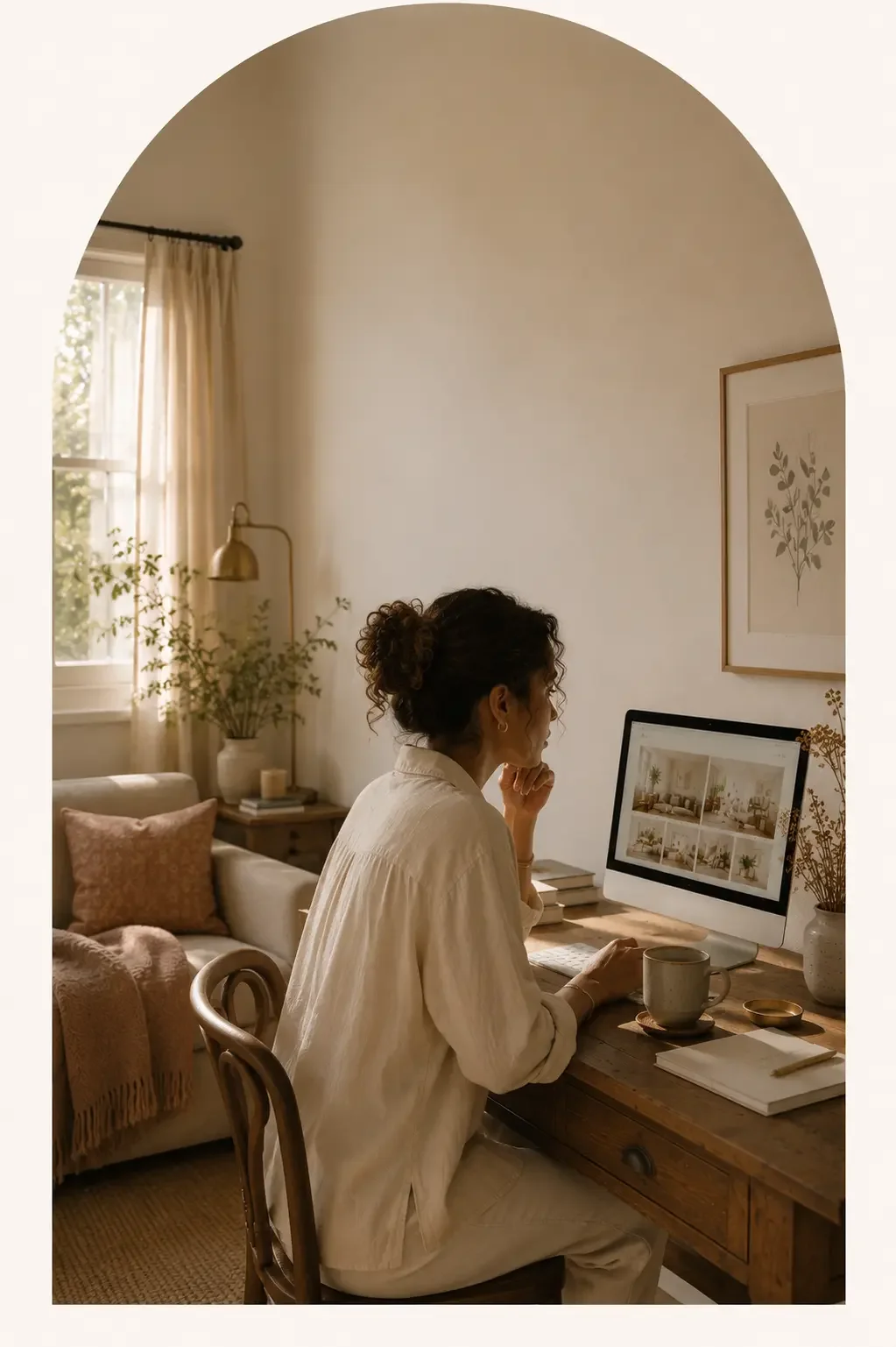 Woman looking at her pro website after purchasing the template, Squarespace web designer in Yorkshire has created