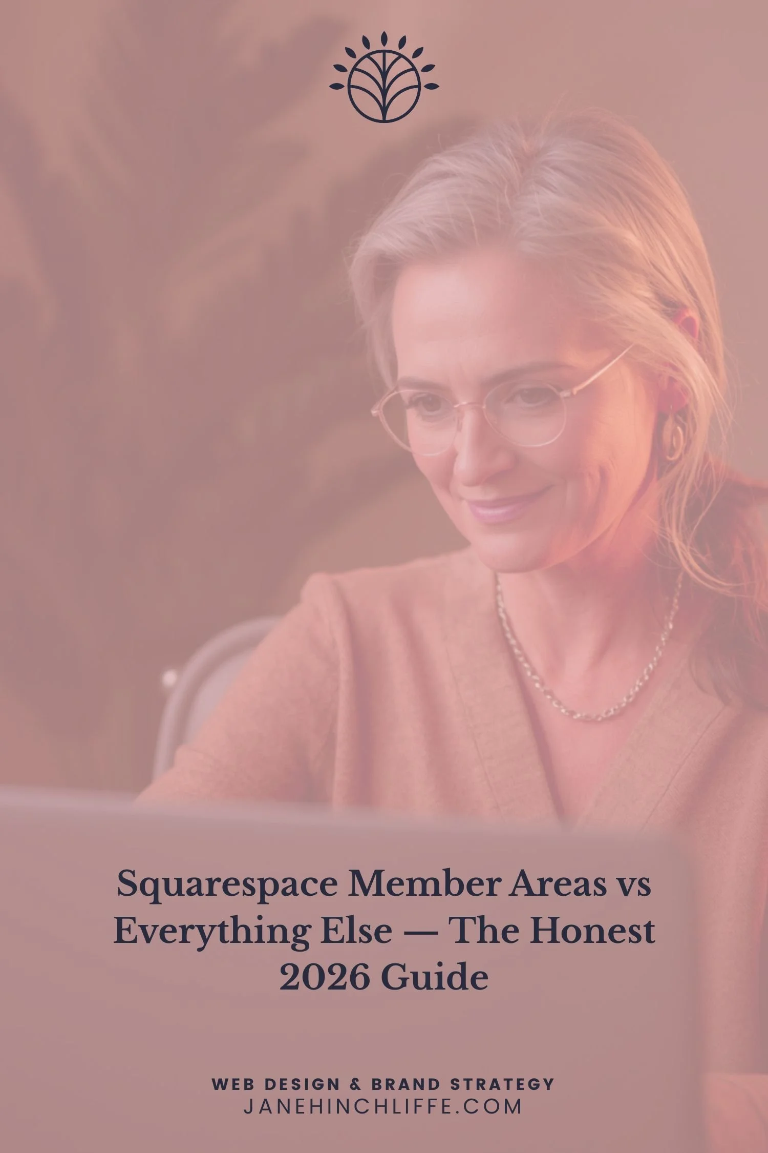 Woman working on laptop representing her reflecting on Squarespace Member Sites formerly Member Areas and comparisons with others, blog post by Jane Hinchliffe