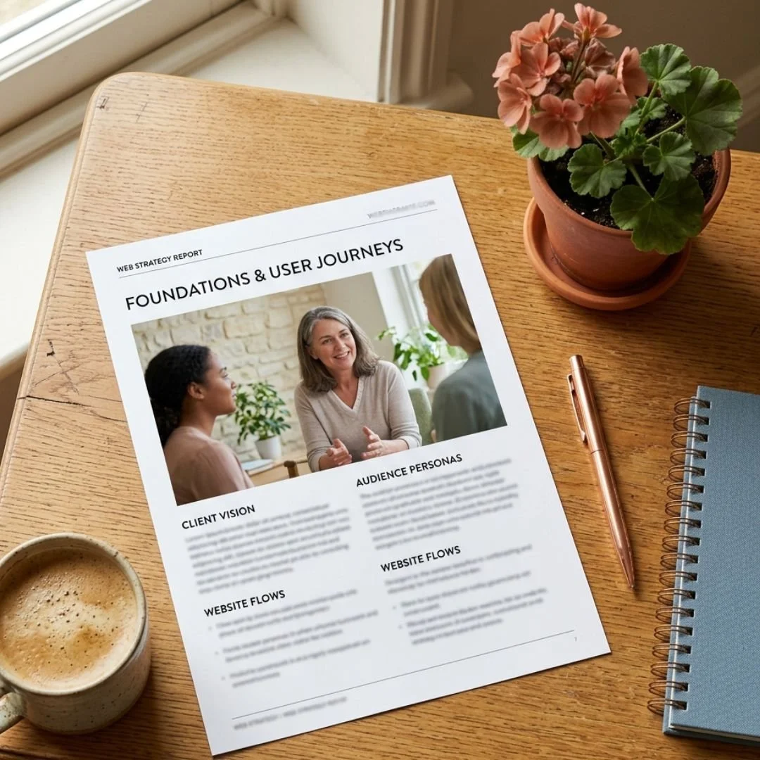 Piece of paper with words and an image on it representing the plan that you receive after a Web Strategy Session