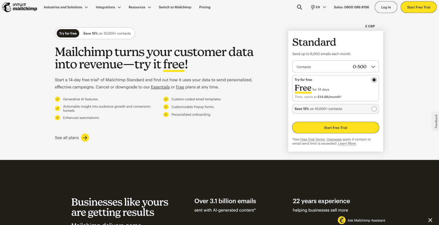Good web colour contrast example from MailChimp
