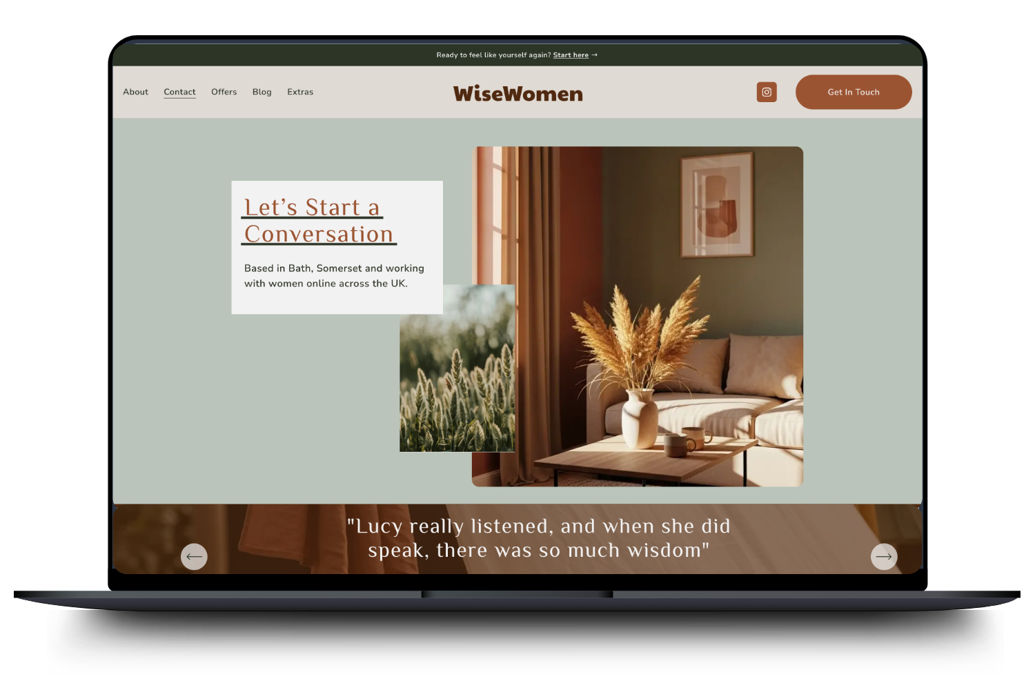 WiseWomen template mockup on laptop ideal as an affordable website for coaches