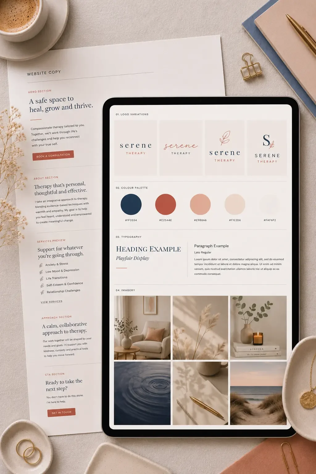 Brand web copy mockup representing creating words for a 3-day Squarespace website template build project with Jane Hinchliffe