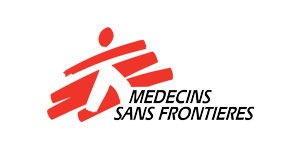 Logo of Medecins Sans Frontieres (Doctors Without Borders) featuring a red stylized figure and the organization's name in black text.