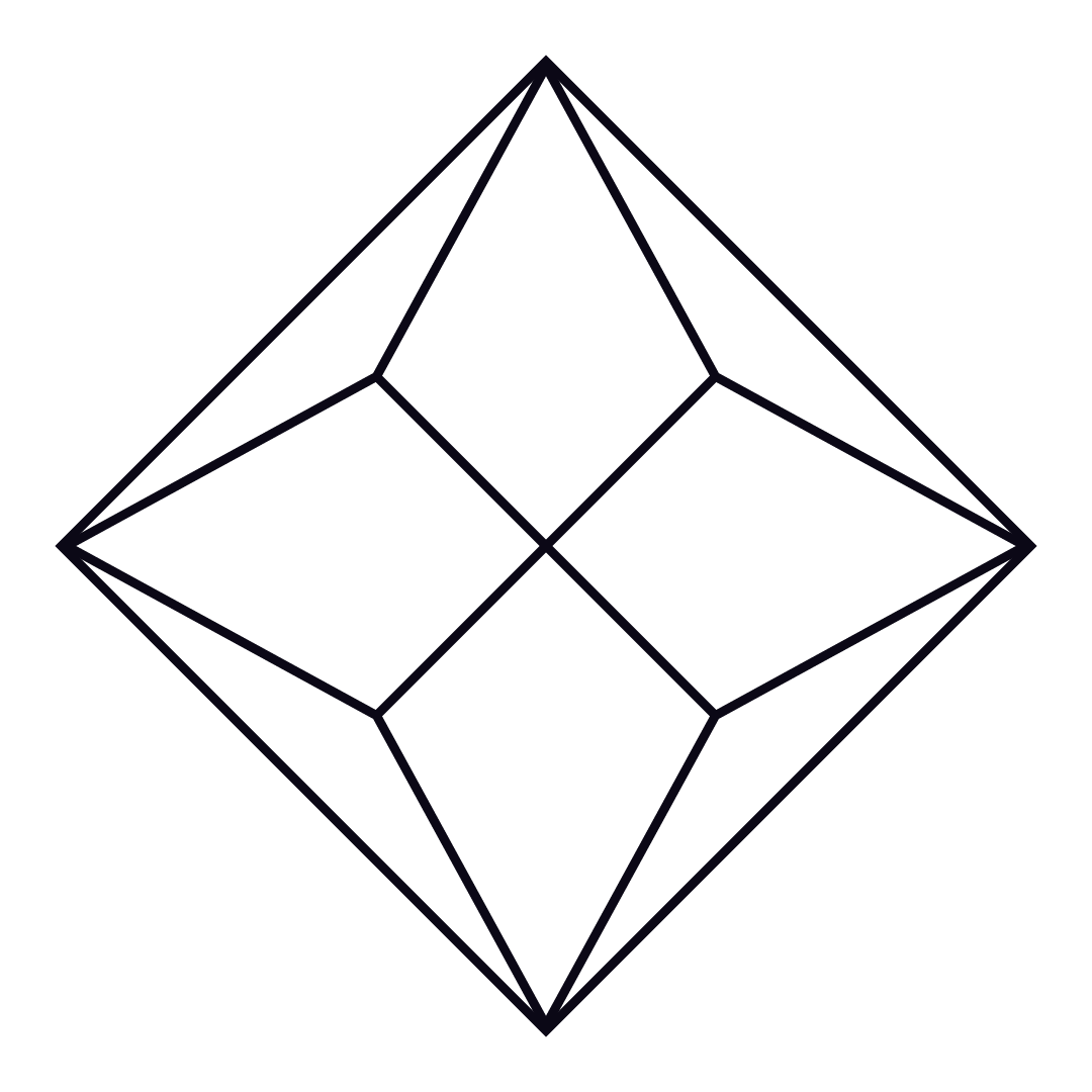 Geometric drawing of an outline square with sections divided by vertical, horizontal, and circle lines.