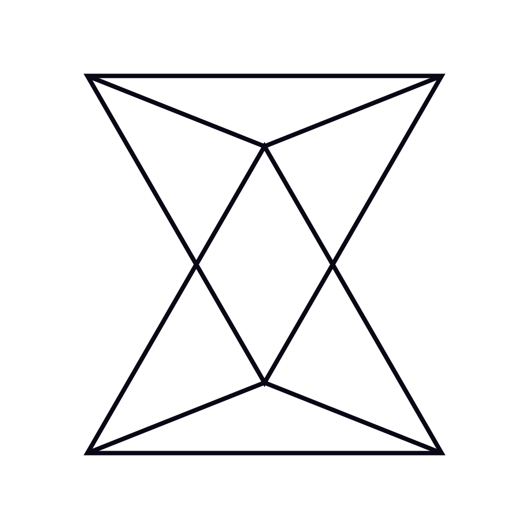 Geometric drawing of an outline square with sections divided by vertical, horizontal, and diagonal lines.