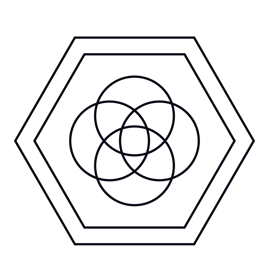 Geometric drawing of an outline square with sections divided by vertical, horizontal, and diagonal lines.