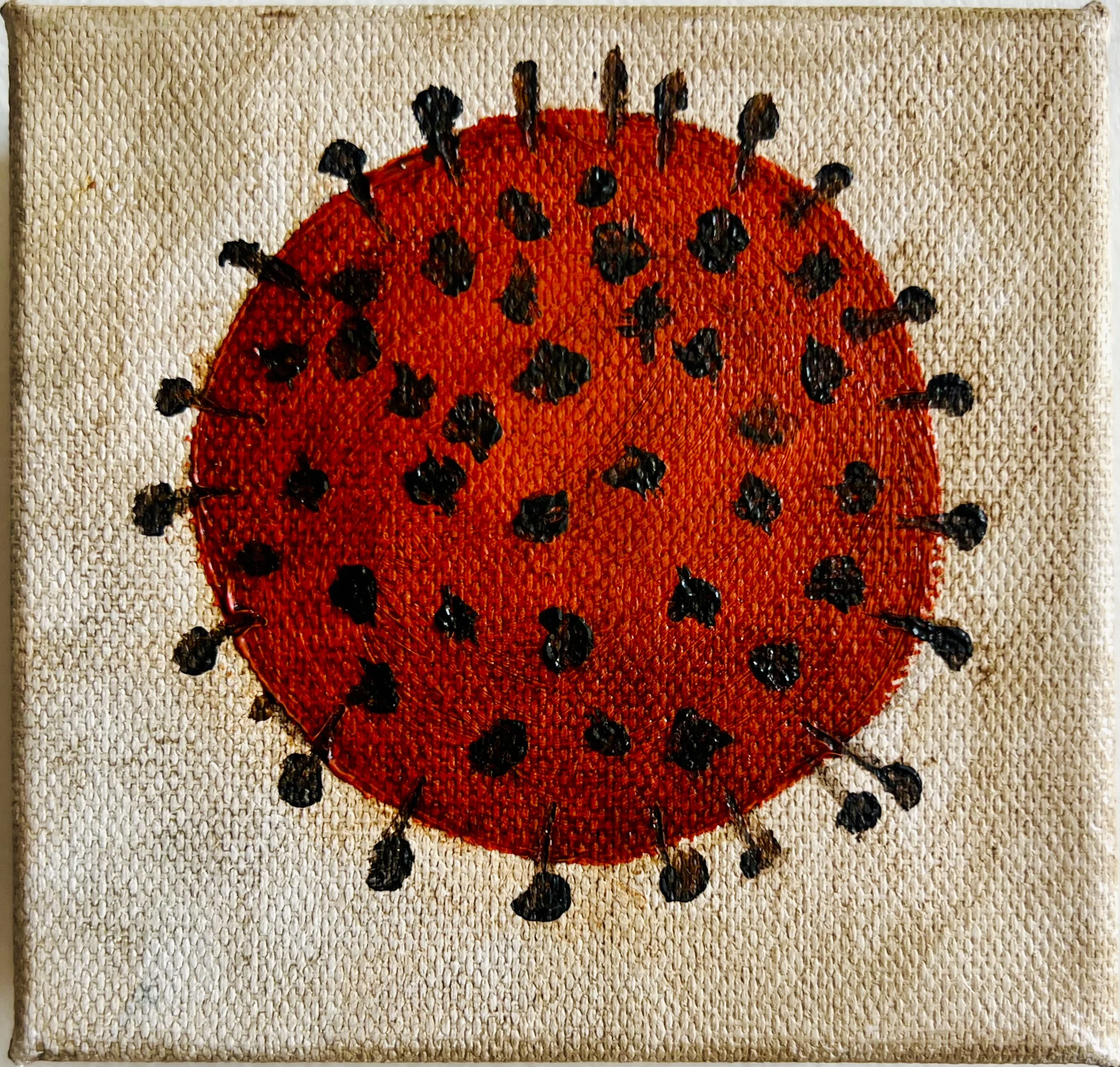 Artwork titled 'remembering a pomander, a symbol of remembrance', 4” x 4”  Acrylic paint on canvas (2023)