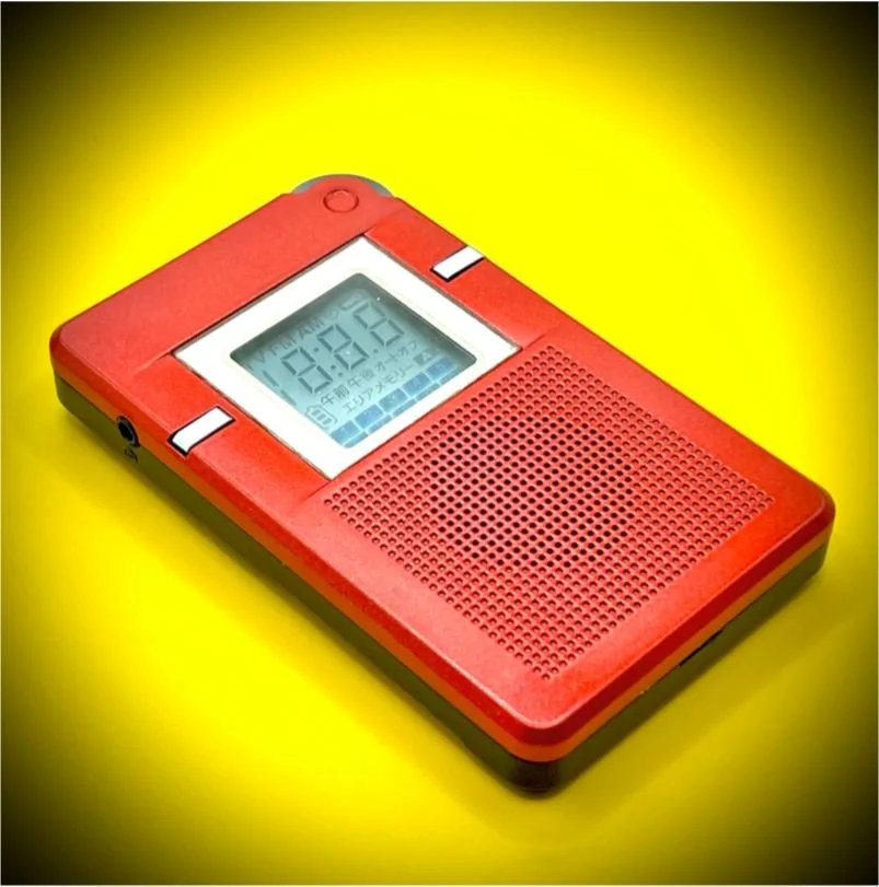 Red Panabox Spirit Box angled view - AM Sweep Ghost Box for Paranormal Investigation