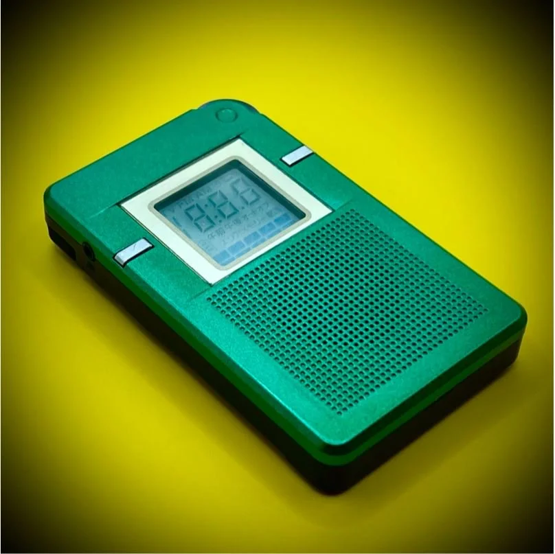 Green Panabox Spirit Box angled view - AM Sweep Ghost Box for Paranormal Investigation