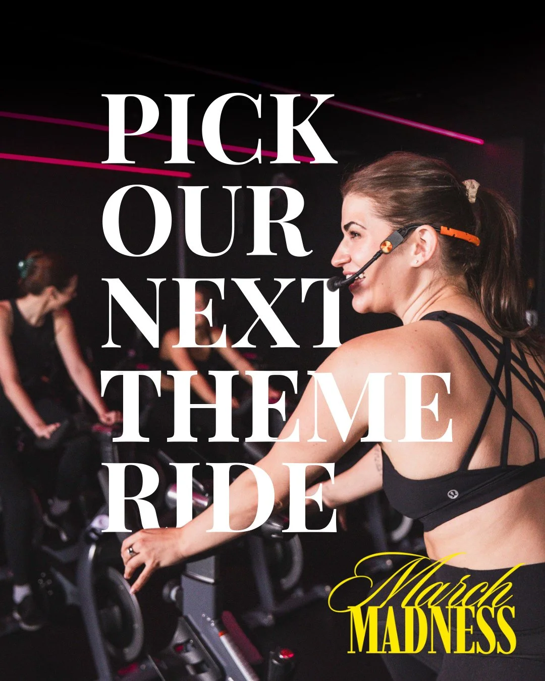 One of the March Madness prizes?⁠
⁠
You get to pick our next theme ride.⁠
⁠
Yes. The playlist.⁠
The vibe.⁠
The chaos.⁠
All you.⁠
⁠
Finish 12 rides in 31 days and you&rsquo;re entered to win, including your chance to take over the studio for a full th